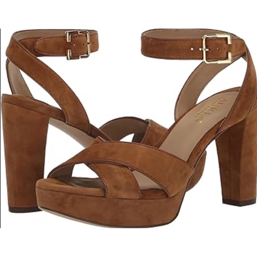 Lauren Ralph Lauren Sasha Tan Suede Platform Block Heel Sandals 9 40323-F23 - Picture 11 of 14